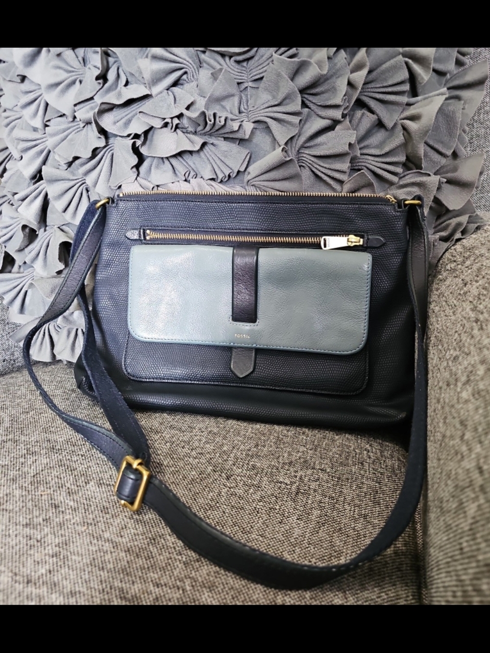 Fossil Navy and Slate Blue Leather Crossbody Bag
